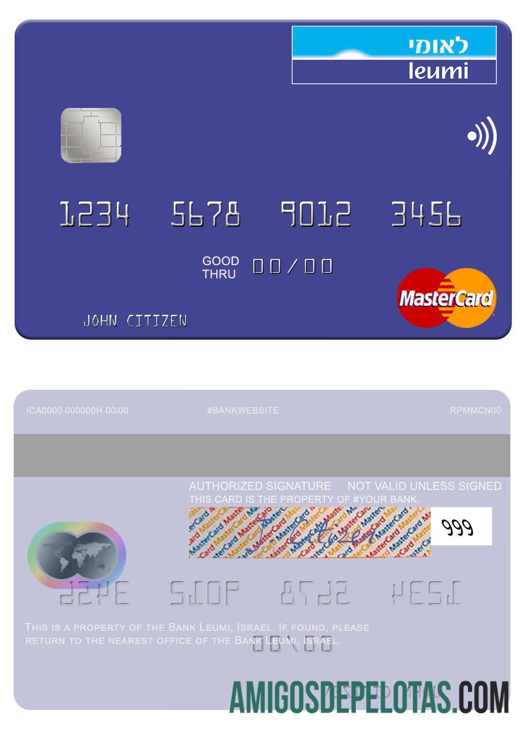 Cartão Leumi Mastercard do Banco de Israel exemplo